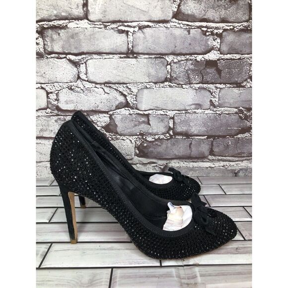 Tory Burch Phoenix Black Pump Rhinestone Soho Lux Suede Women’s Sz 7.5M US/38EU - Picture 1 of 16